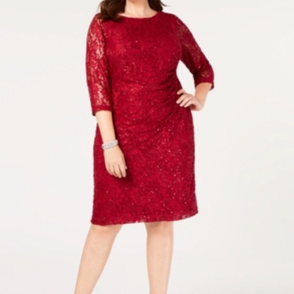 Jessica Howard Dresses & Skirts - Jessica Howard Plus Red Ruched Lace Dress